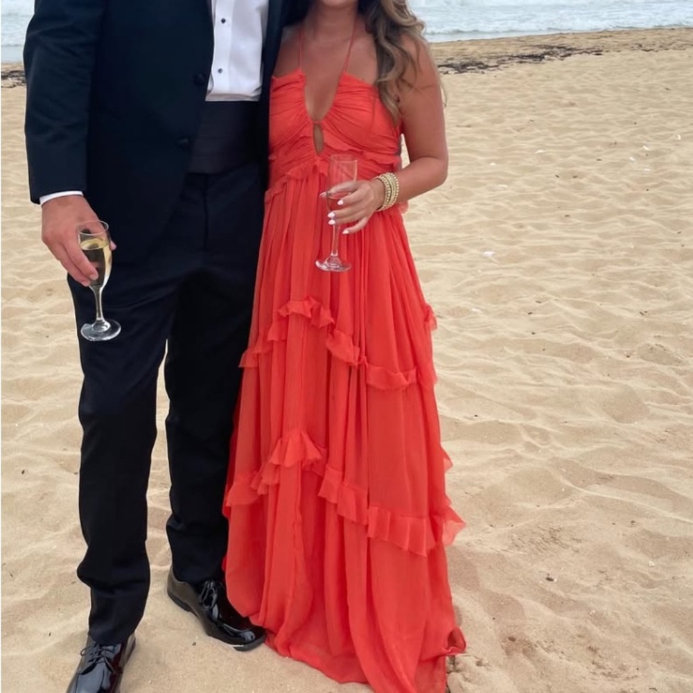 ASOS Red Ruffled Tiered Halter Maxi Dress